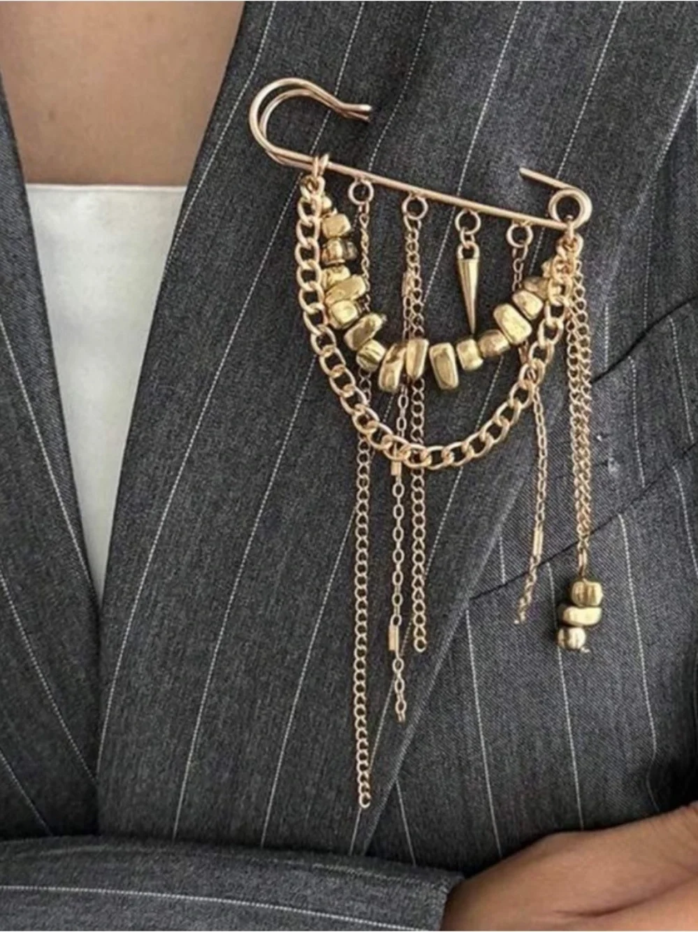 Anthropologie Gold Cascading Chain Pin Brooch